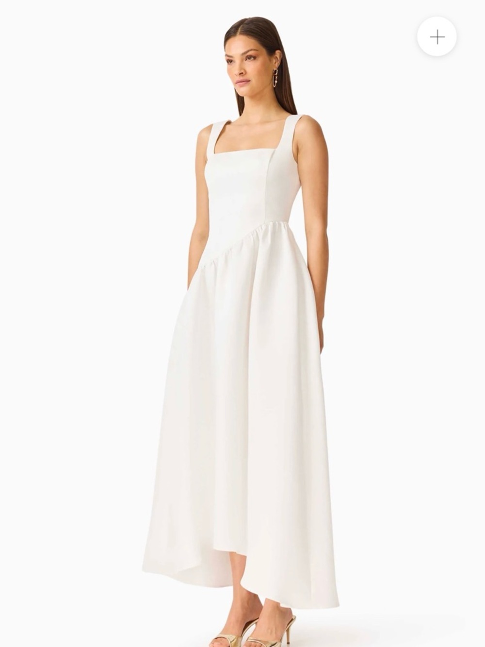 Elegant White Square-Neck A-Line Dress. Small